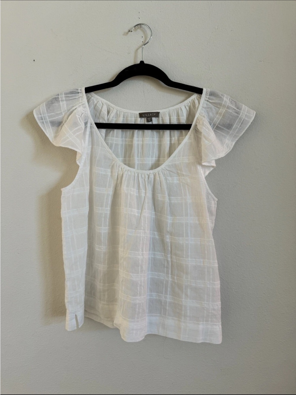 Lilla P White Peasant Boho Flutter Sleeve Cotton Linen Blouse XS